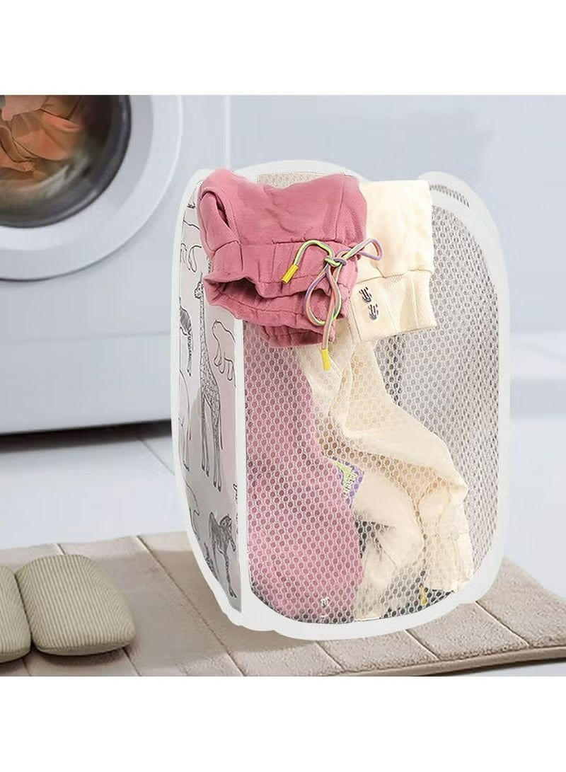 Amanli Pop Up Laundry Baskets, Foldable Laundry Basket, Laundry Basket Foldable Laundry Bin with Handle, Laundry Box Made of Mesh Storage Basket for Children's Room, Dorm Camping Travel (White) - Image 4