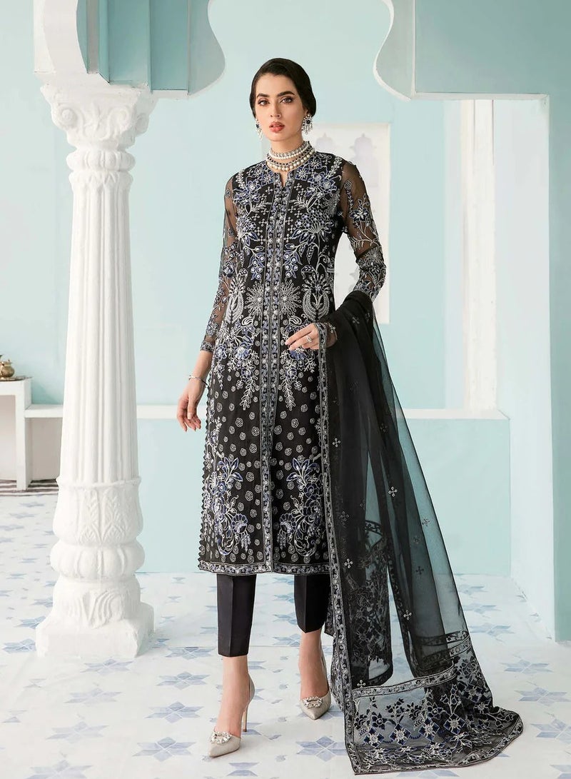 ZOUQ Stiched Luxury Organza Embroidered 3-Piece Suit with Heavy Embellishments  - Image 1