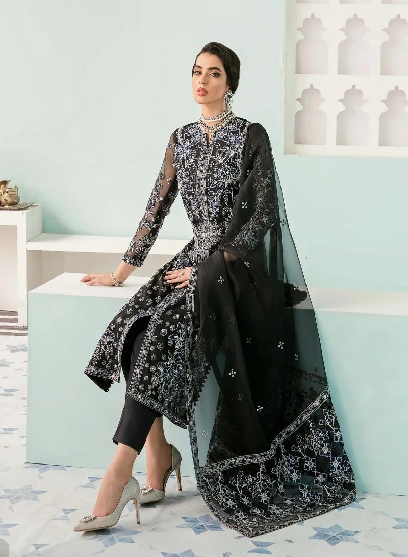 ZOUQ Stiched Luxury Organza Embroidered 3-Piece Suit with Heavy Embellishments  - Image 3