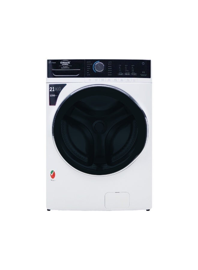 Generaltec Washing Machine- BLDC Inverter Motor - Heavy Duty 21KG with 22 Programs Front Load Washing Machine, BLDC Inverter Motor, Steam Wash, 1300 RPM, Fully Automatic Washing Machine, Digital LCD Display, Child Lock,  Model No- GWF021KG13RW, Grey Color 20 kg 1850 W GWF21KG13RW White - Image 1