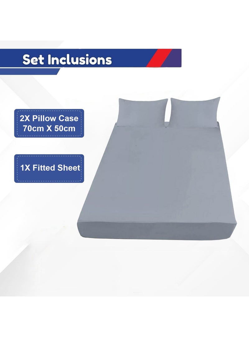 Home Smart Home Smart Fitted Bed Sheet Plain Cotton Bed Sheet with 2 Pillow Covers Grey  - Image 2
