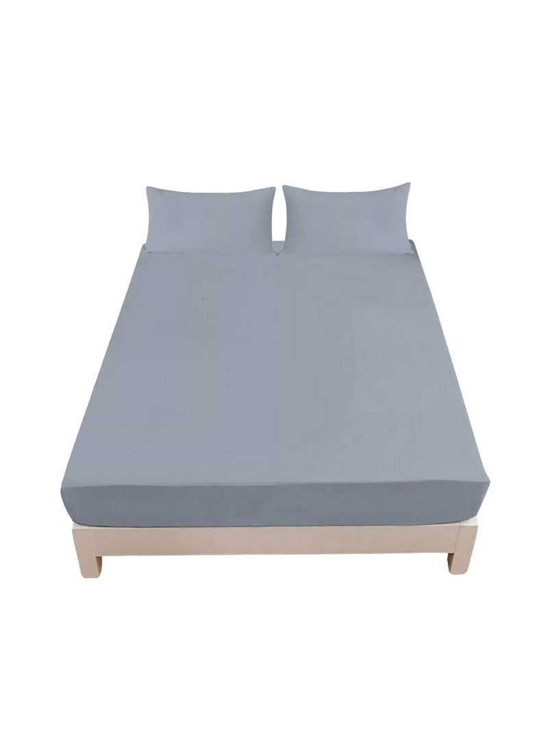Home Smart Home Smart Fitted Bed Sheet Plain Cotton Bed Sheet with 2 Pillow Covers Grey  - Image 1