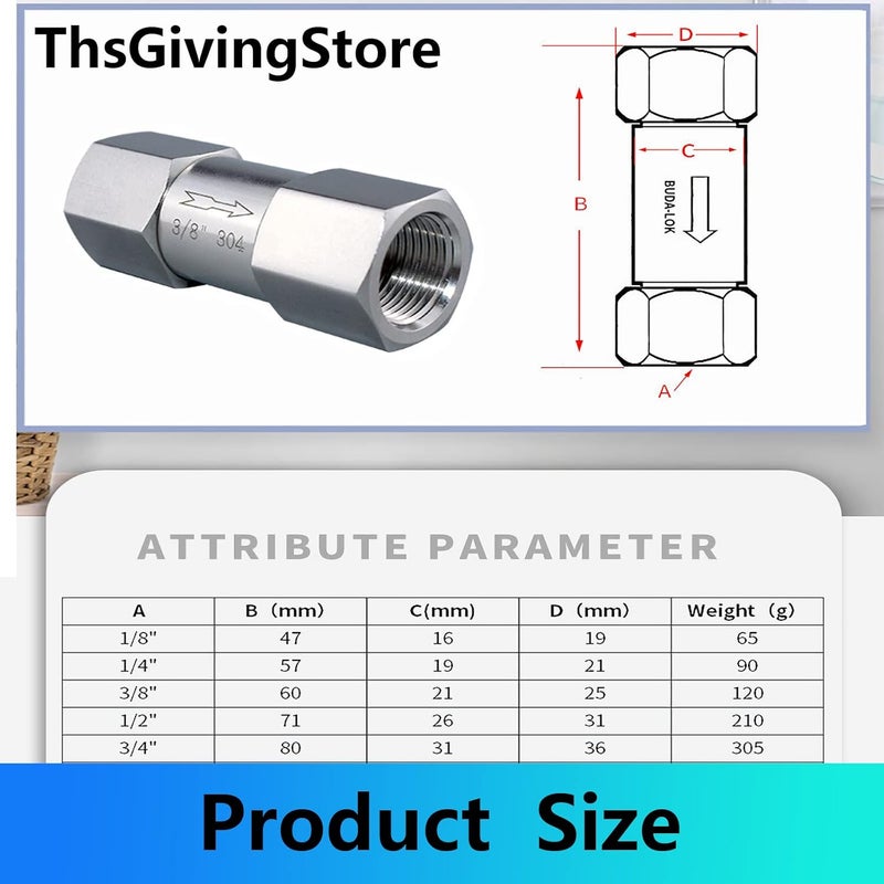 ThsGivingStore صمام فحص أنثوي خيط G بحجم 1/4 بوصة من ThsGivingStore - صمام غير رجعي أحادي الاتجاه للماء والزيت والغاز - Image 2