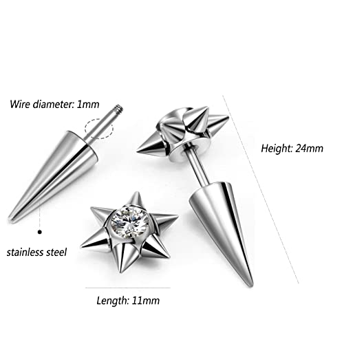 Aroncent 10PCS Spike Earrings Stainless Steel Punk Gothic Earrings for Men Women Hoop Huggies Piercing Earrings Rivet Cone Fake Taper Earrings - Image 4