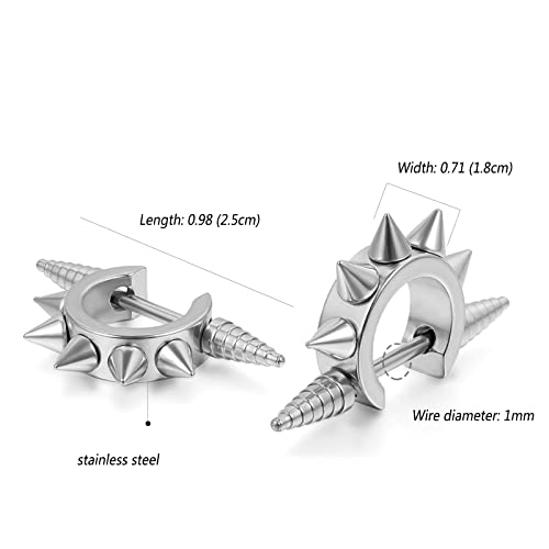 Aroncent 10PCS Spike Earrings Stainless Steel Punk Gothic Earrings for Men Women Hoop Huggies Piercing Earrings Rivet Cone Fake Taper Earrings - Image 3