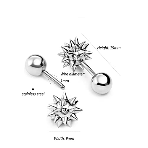 Aroncent 10PCS Spike Earrings Stainless Steel Punk Gothic Earrings for Men Women Hoop Huggies Piercing Earrings Rivet Cone Fake Taper Earrings - Image 5