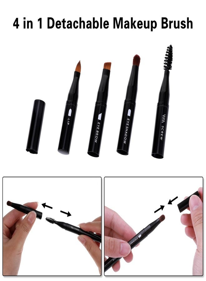 simarro 4 in 1 Makeup Brush Set, Portable Travel Size Make Up Brushes Detachable Eyeshadow Brush Eyebrow Brush Screw Brush Lip Brush for Foundation, Concealer, and Powder Liquid (Black) - Image 2