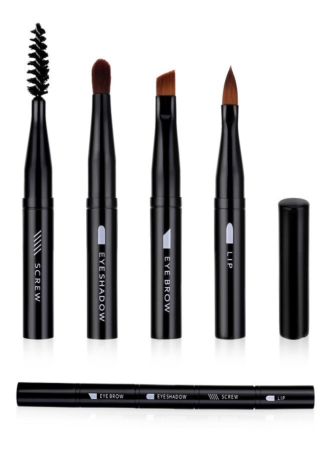 simarro 4 in 1 Makeup Brush Set, Portable Travel Size Make Up Brushes Detachable Eyeshadow Brush Eyebrow Brush Screw Brush Lip Brush for Foundation, Concealer, and Powder Liquid (Black) - Image 1