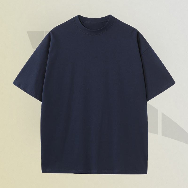 Men's T-Shirt Summer Heavyweight T-Shirt Men's 230g Pure Color Off-Shoulder Versatile Loose Cotton Round Neck Trendy Brand Men's Short-Sleeved - Image 1