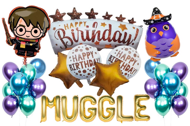 Atpata Funky Harry Potter Foil Balloon with magic wand for Hogwarts theme Magic Wizard Party (HBD Muggle) - Image 5