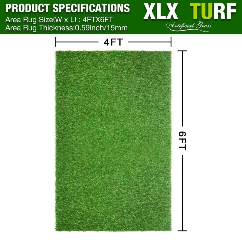 XLX TURF Artificial Grass Outdoor Turf Rug - 4FT X 6FT High Density Realistic Fake Grass Carpet for Patio Balcony Indoor Flooring Decor 15mm/0.6inch Low Pile Height - Image 2