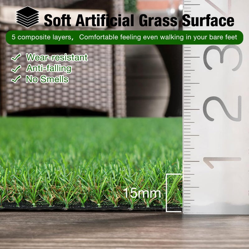 XLX TURF Artificial Grass Outdoor Turf Rug - 4FT X 6FT High Density Realistic Fake Grass Carpet for Patio Balcony Indoor Flooring Decor 15mm/0.6inch Low Pile Height - Image 3