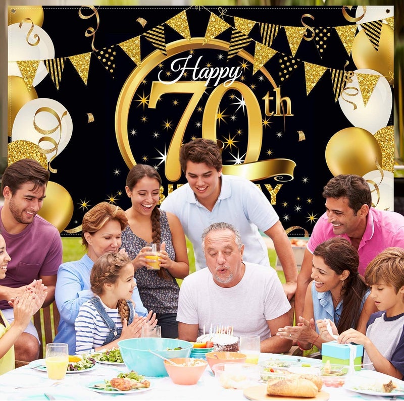 Al Raied ARS® Extra Large Black Gold 70th Birthday Party Decoration Fabric Banner - Image 3