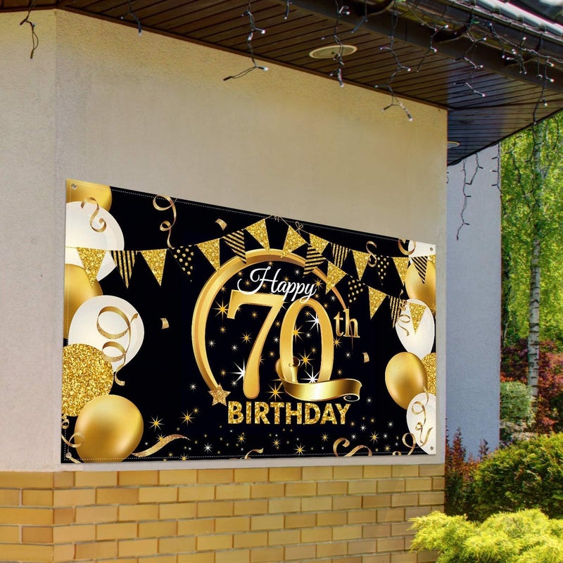 Al Raied ARS® Extra Large Black Gold 70th Birthday Party Decoration Fabric Banner - Image 5