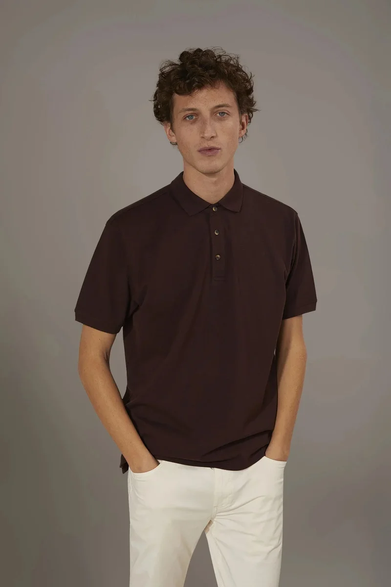 Short sleeve polo 100% cotton piquet - Brown