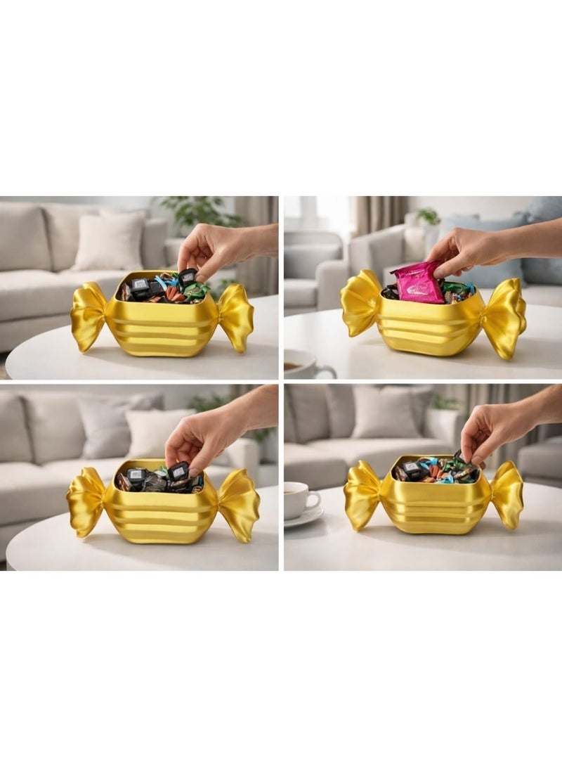 Candy Shaped Decorative Bowl – Shiny Gold Candy Box for Sweets & Chocolate, Elegant Table Centerpiece for Guests & Home Decor - Image 2