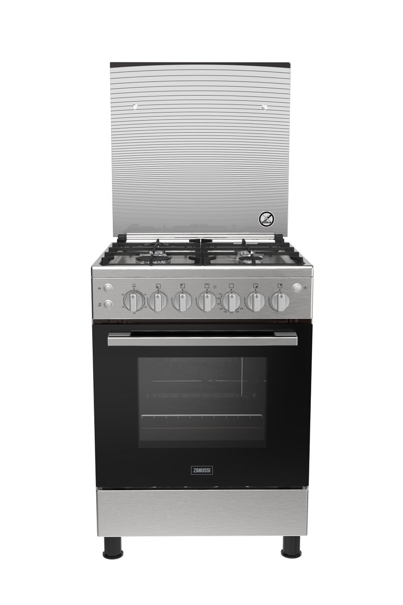 زانوسي بوتاجاز كول إيزي زانوسي، 4 شعلة، 60 سم، مروحة تسخين وتبريد، أمان كامل، جانب من الإينوكس، ZCG62196XB