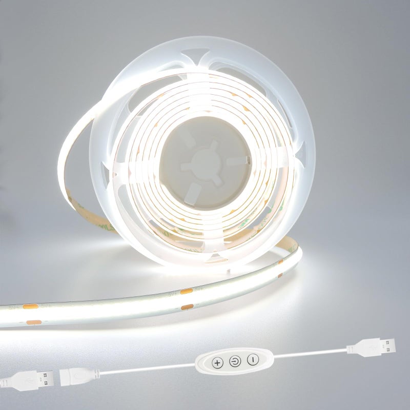 GXILEE 5V COB LED Strip Lights USB Powered Dimmable 6500K White CRI93 6 ft Dotless LED Tape Light with Dimmer Flexible Cuttable COB Strips for Sewing Machine 3D Printer Desk TV DIY Cabinet Lighting - Image 2