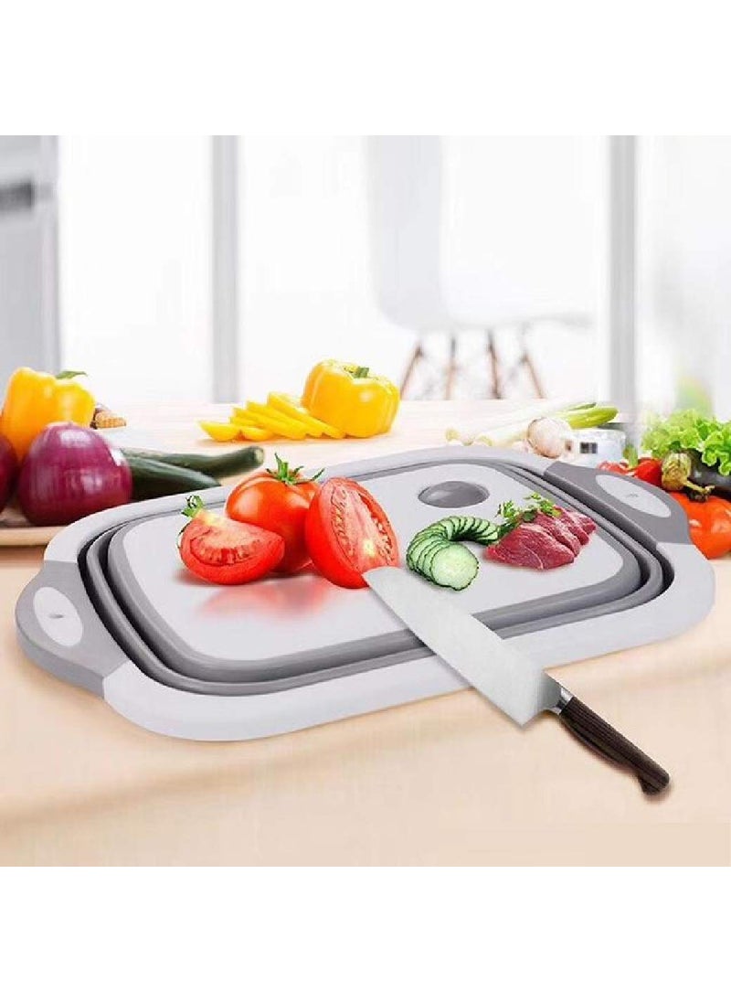 Savpesh Savpesh 3 in 1 Multifunctional Silicon Based Kitchen Foldable Cutting Chopping Board Collapsible Dish Tub Vegetable Draining Basket with Plug Folding Washbasin Tray to Serve  - Image 2