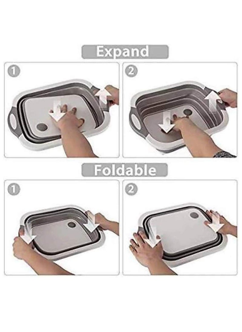 Savpesh Savpesh 3 in 1 Multifunctional Silicon Based Kitchen Foldable Cutting Chopping Board Collapsible Dish Tub Vegetable Draining Basket with Plug Folding Washbasin Tray to Serve  - Image 4
