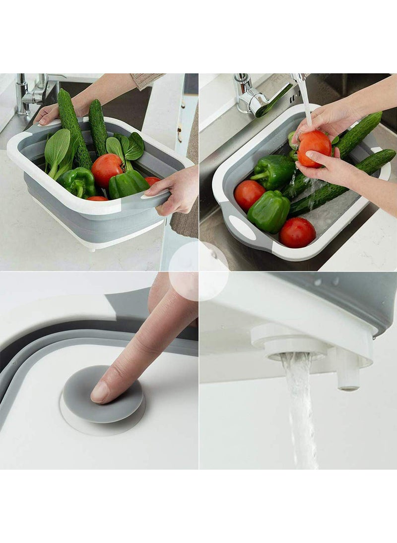 Savpesh Savpesh 3 in 1 Multifunctional Silicon Based Kitchen Foldable Cutting Chopping Board Collapsible Dish Tub Vegetable Draining Basket with Plug Folding Washbasin Tray to Serve  - Image 5