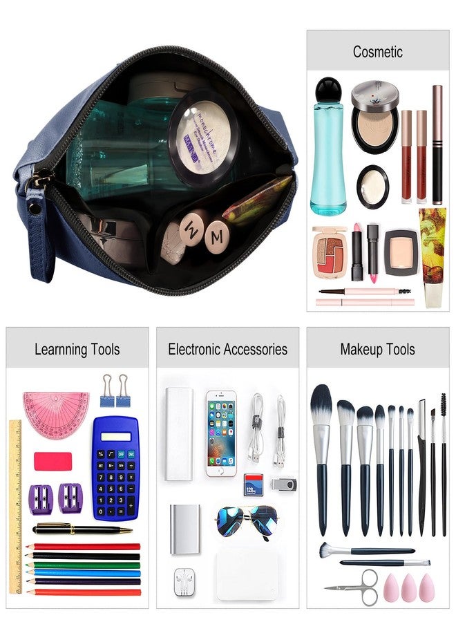MAANGE Small Cosmetic Bag MAANGE Small Make Up Bag Portable Travel Makeup Bag Waterproof PU Leather with Handle Cute Versatile Zip Bag for Women, darkblue - Image 5