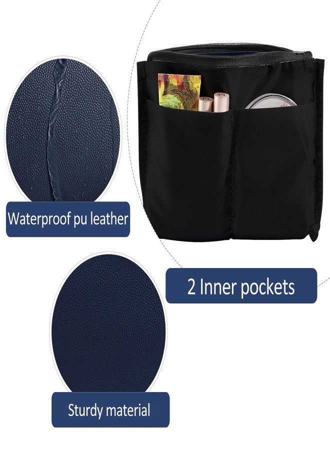 MAANGE Small Cosmetic Bag MAANGE Small Make Up Bag Portable Travel Makeup Bag Waterproof PU Leather with Handle Cute Versatile Zip Bag for Women, darkblue - Image 2