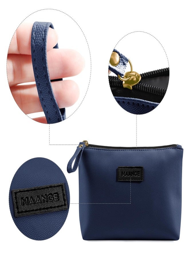 MAANGE Small Cosmetic Bag MAANGE Small Make Up Bag Portable Travel Makeup Bag Waterproof PU Leather with Handle Cute Versatile Zip Bag for Women, darkblue - Image 4