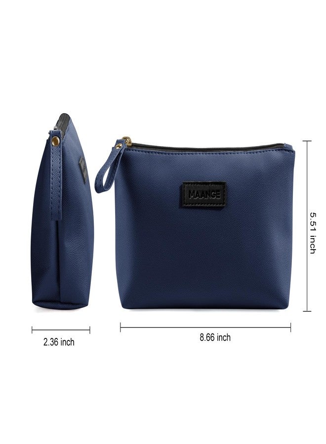 MAANGE Small Cosmetic Bag MAANGE Small Make Up Bag Portable Travel Makeup Bag Waterproof PU Leather with Handle Cute Versatile Zip Bag for Women, darkblue - Image 3