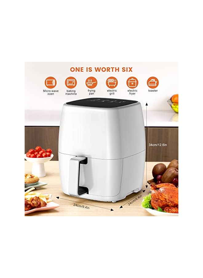 YOMYM Air Fryer 4.5L, Compact Air Fryer Oven for 2-4 People, 8 Cooking Presets, Adjustable Temperature to 200°C, Digital Display, Non-Stick Interior & Detachable Basket, Quiet, 1400W, (White) - Image 2