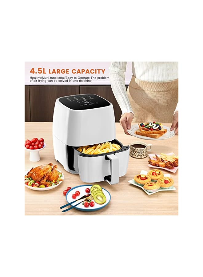 YOMYM Air Fryer 4.5L, Compact Air Fryer Oven for 2-4 People, 8 Cooking Presets, Adjustable Temperature to 200°C, Digital Display, Non-Stick Interior & Detachable Basket, Quiet, 1400W, (White) - Image 4