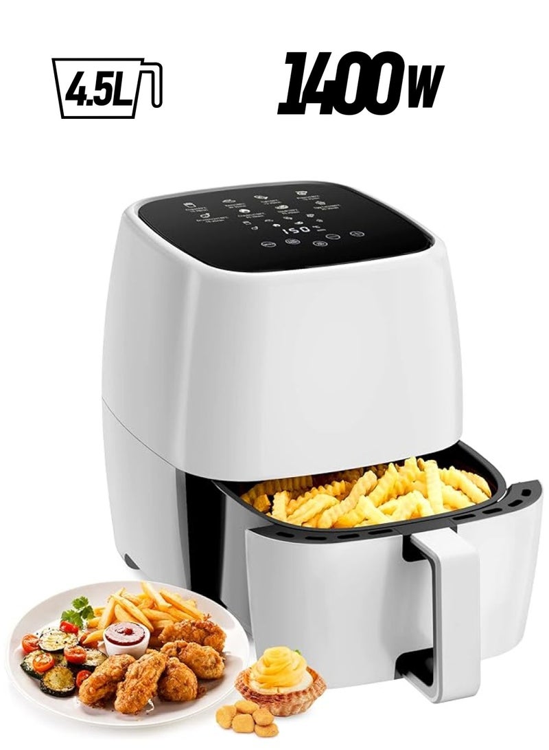 YOMYM Air Fryer 4.5L, Compact Air Fryer Oven for 2-4 People, 8 Cooking Presets, Adjustable Temperature to 200°C, Digital Display, Non-Stick Interior & Detachable Basket, Quiet, 1400W, (White) - Image 1