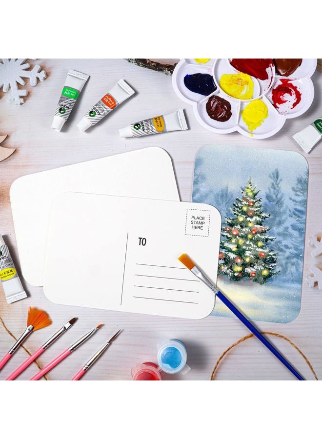 Sabary 100 Pcs Christmas Blank Watercolor Paper Postcards 140lb/300gsm Heavyweight Art Paper Post Note Cards White 4 x 6 Inch Watercolor Journal Cards for DIY Mailing Thanksgiving Painting (Round Angle) - Image 3