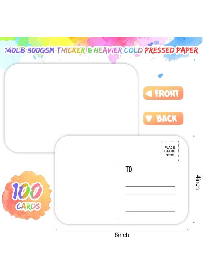 Sabary 100 Pcs Christmas Blank Watercolor Paper Postcards 140lb/300gsm Heavyweight Art Paper Post Note Cards White 4 x 6 Inch Watercolor Journal Cards for DIY Mailing Thanksgiving Painting (Round Angle) - Image 2