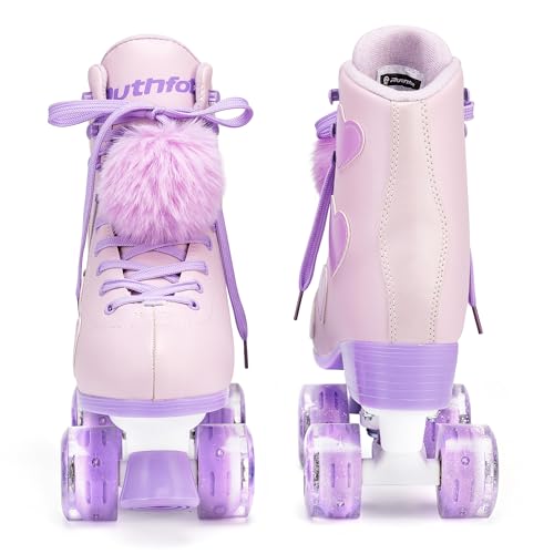 Ruthfot Women's and Girl's Classic Roller Skates with Light up Wheels and Love Heart Pattern, High-top PU Leather Rollerskates… - Image 4