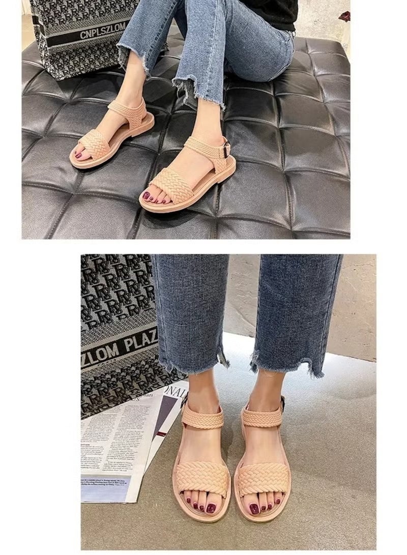 Huitich Beige Braided Strap Fashion Sandals – Size 38-39  - Image 2