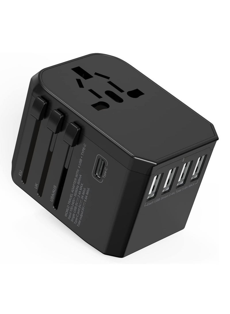 Universal Travel Adapter with 4 Ultra-Fast USB Port and 1 Ultra-Fast USB Type C Port and Power Socket Worldwide Plugs UK EU US AU Auto Switch - Image 1