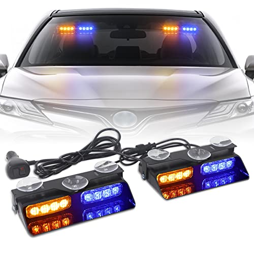 XRIDONSEN 2 in 1 Dash Emergency Strobe Lights Front/Rear Amber Blue Windshield Lights Warning Safety Flashing w/Suction Cups for Volunteer Vehicles, Trucks（Amber/Blue - Image 1