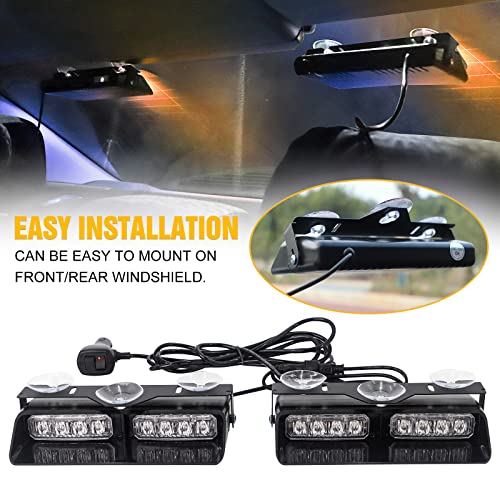 XRIDONSEN 2 in 1 Dash Emergency Strobe Lights Front/Rear Amber Blue Windshield Lights Warning Safety Flashing w/Suction Cups for Volunteer Vehicles, Trucks（Amber/Blue - Image 4