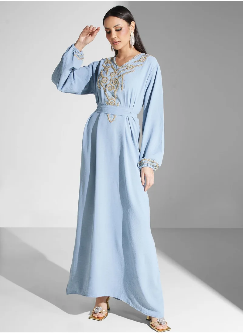 hayas closet Embellished Belted Jalabiya
