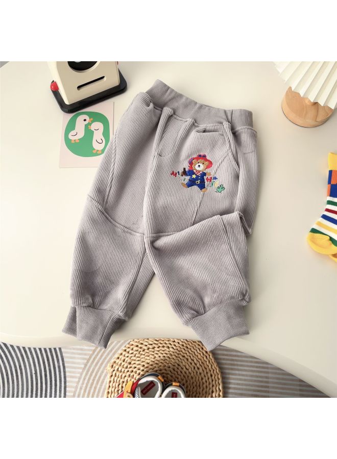 Versatile Velvet Pants Winter New Cartoon Gunner Bear Integrated Velvet Children's Warm Pants