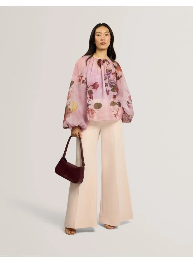 Ted Baker  Puff Sleeve Blouse With Organza Overlay for Women | Best Price UAE