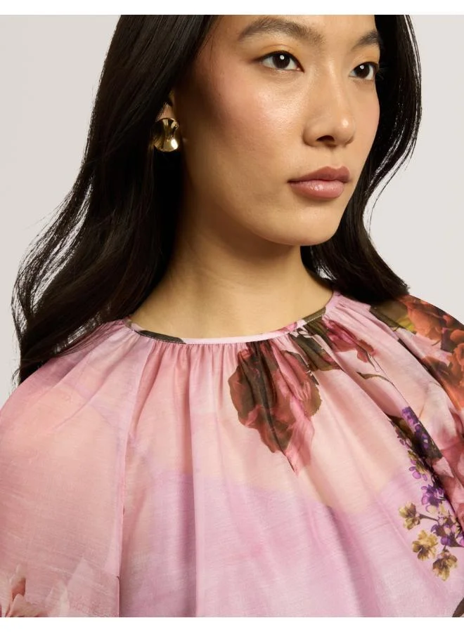 Ted Baker  Puff Sleeve Blouse With Organza Overlay for Women | Best Price UAE