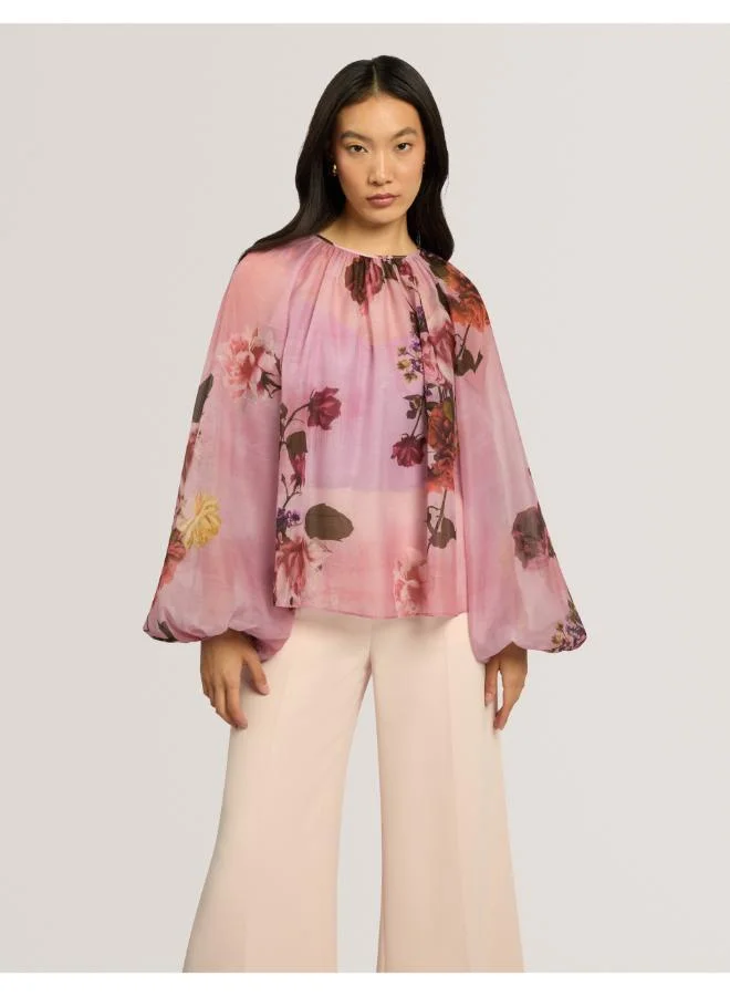 Puff Sleeve Blouse With Organza Overlay