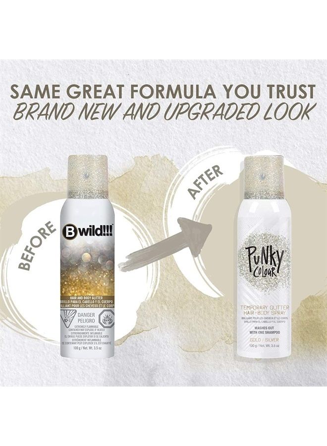 Jerome Russell Punky Temporary Hair and Body Glitter Color Spray, Travel Spray, Lightweight, Adds Sparkly Shimmery Glow, Perfect to use On Hair, Skin, or Clothing, 3.5 oz - GOLD/SILVER - Image 1