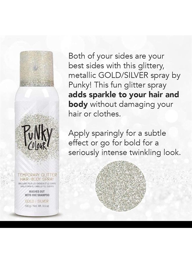 Jerome Russell Punky Temporary Hair and Body Glitter Color Spray, Travel Spray, Lightweight, Adds Sparkly Shimmery Glow, Perfect to use On Hair, Skin, or Clothing, 3.5 oz - GOLD/SILVER - Image 2