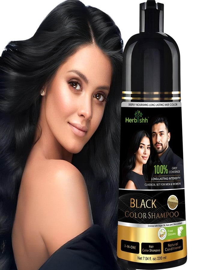 Herbishh Black Hair Dye Shampoo 3 in 1, 100% Grey Coverage, Demi-Permanent Hair Color for Men & Women, Long-lasting Color in 5-15 Mins, Ammonia-free, 200 ml - Image 1