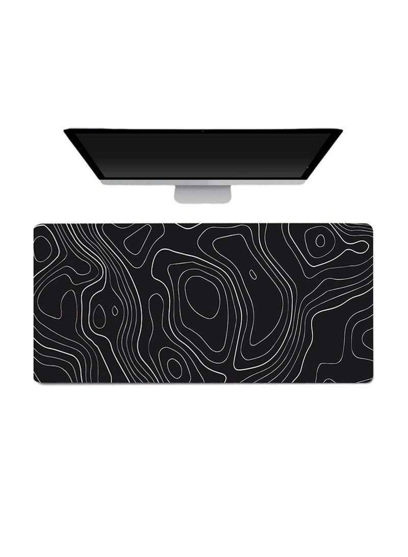 ECVV وسادة ماوس ألعاب ECVV XL - وسادة ماوس كبيرة 80 × 30 سم مع قاعدة مطاطية مضادة للانزلاق للوحة المفاتيح والفأرة، للمنزل والمكتب (أسود مع خط طبوغرافي أبيض) - Image 1