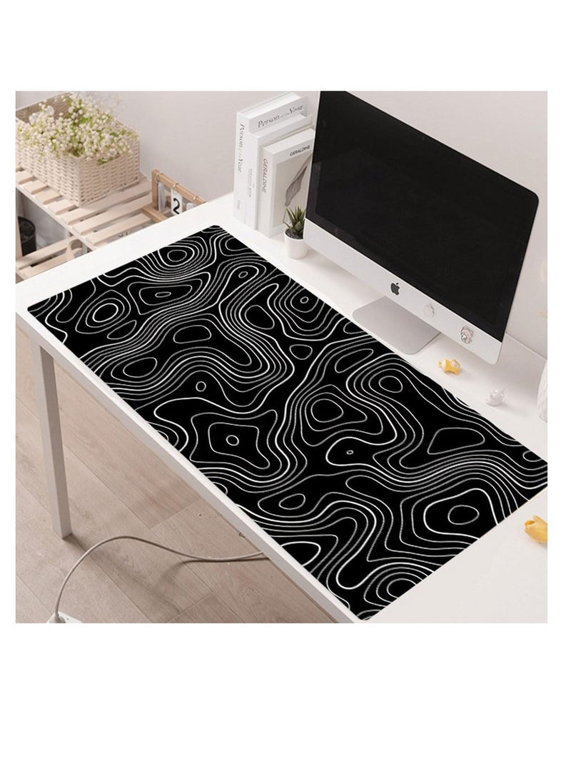 ECVV وسادة ماوس ألعاب ECVV XL - وسادة ماوس كبيرة 80 × 30 سم مع قاعدة مطاطية مضادة للانزلاق للوحة المفاتيح والفأرة، للمنزل والمكتب (أسود مع خط طبوغرافي أبيض) - Image 2