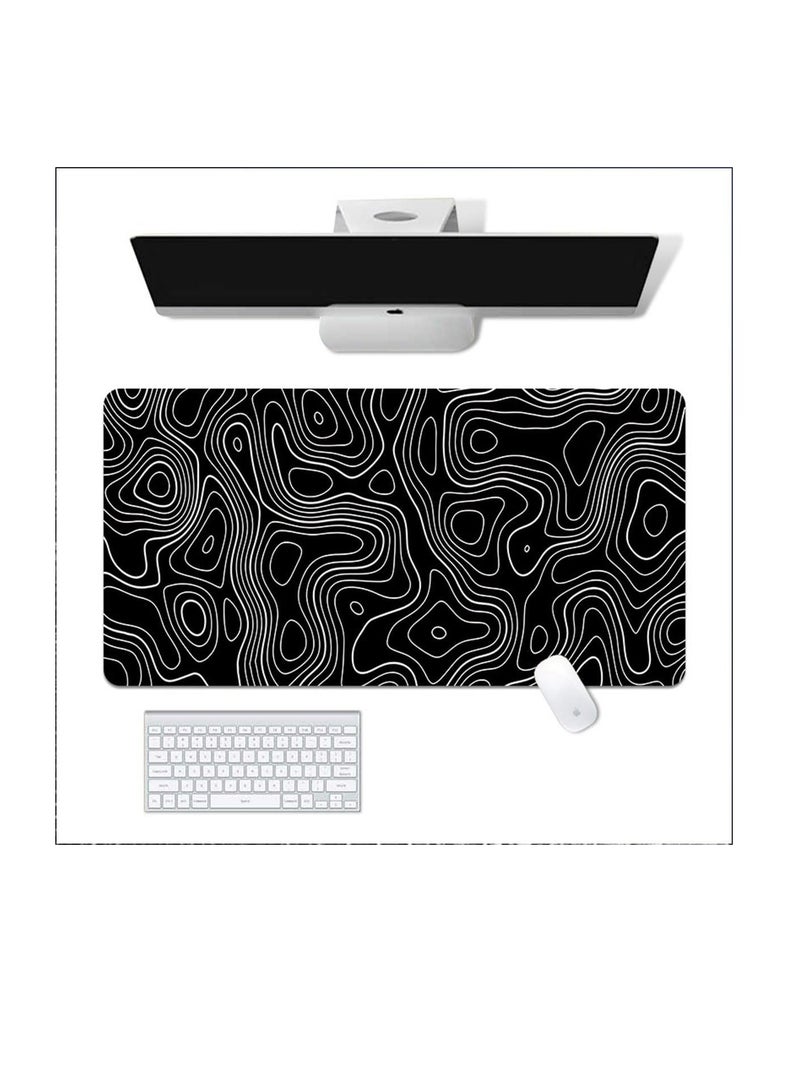 ECVV وسادة ماوس ألعاب ECVV XL - وسادة ماوس كبيرة 80 × 30 سم مع قاعدة مطاطية مضادة للانزلاق للوحة المفاتيح والفأرة، للمنزل والمكتب (أسود مع خط طبوغرافي أبيض) - Image 4